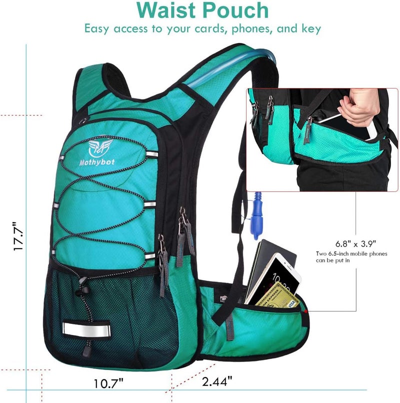 Mothybot Insulated Hydration Backpack Pack with 3L BPA Free Leak Proof Water Bladder, Large Storage Lightweight Hiking Daypack with Waist Pouches & Cooler Layer, for Running, Biking, Camping, Festival - Image 4